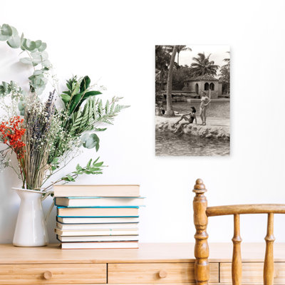 1930S 1940S 2 Women Bathing Suits Sandals By Edge Of Venetian Pool Coral Gables Florida Classic Retro Vintage Tropical Urban Wall Art