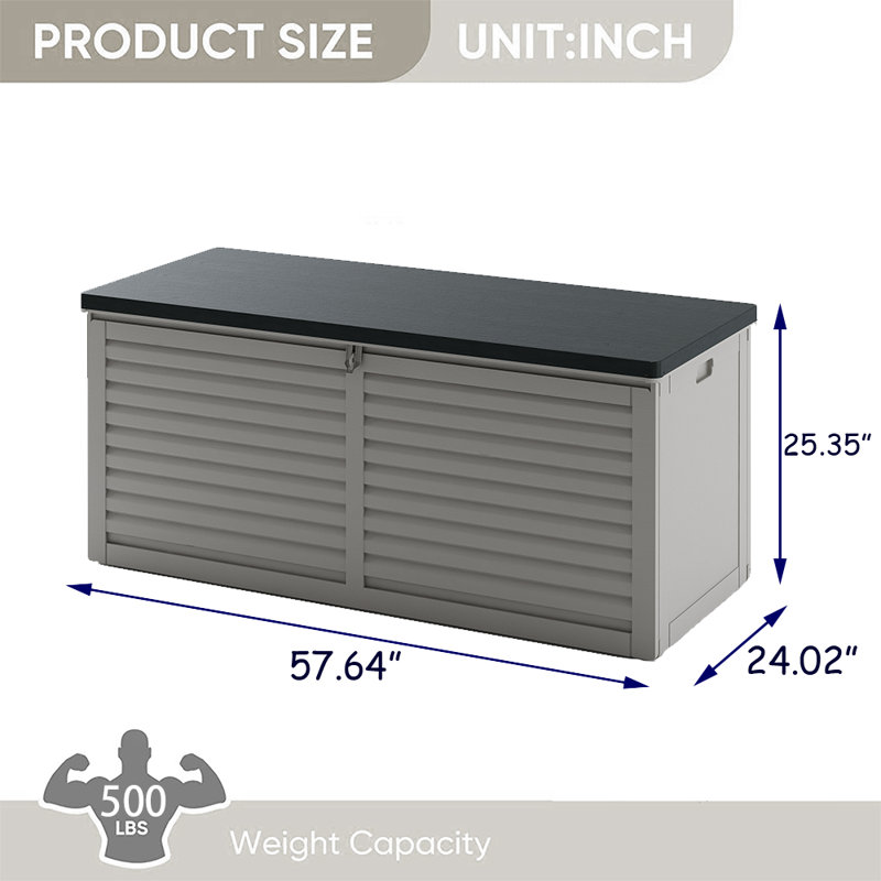 130 Gallon Patio Resin Deck Box, Large Outdoor Storage Box for Patio Furniture, Storage Bench, Gray