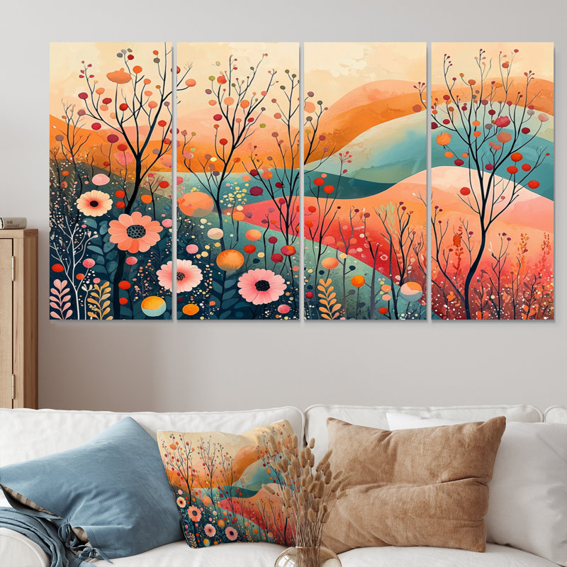Couleurs pastel du paysage de fleurs du désert I - - Décoration murale botanique - - Art mural moderne, H 32 po x l 64 po, 4