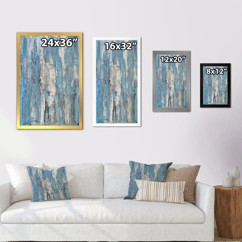 Art abstrait gris et bleu - Décoration murale moderne et contemporaine sur toile, H 32 po x l 16 po x P 1 po