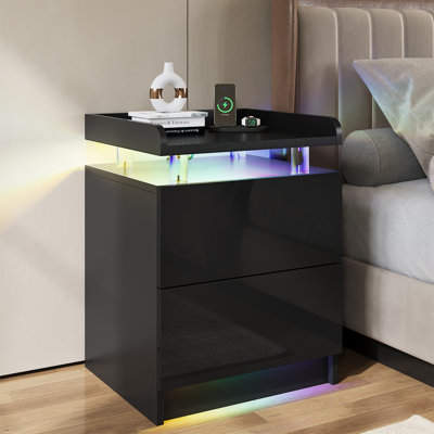 18''W Mordern End Table With Charging Station, Side Table With 2 Drawers And Usb Port , Outlets