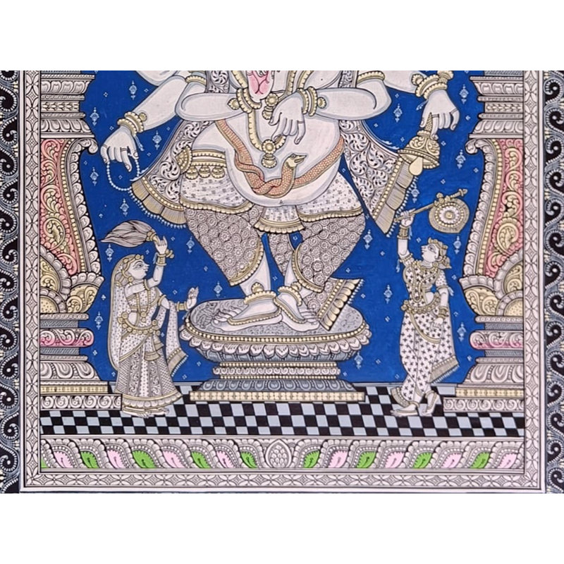 Ashtabhuj Ganesha | Couleurs naturelles sur toile | Par Sachikant