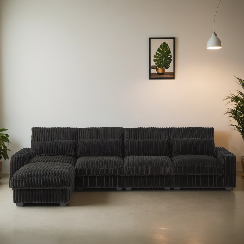 Canapé modulaire 126 po avec repose-pieds réversible 126 po, Noir, noir, noir, noir