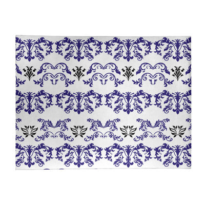 Tapis damassé blanc / bleu