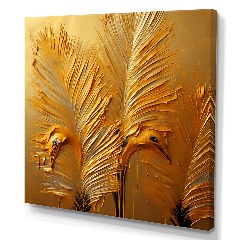 Plumes d'autruche dorées I, Toile tendue, 16" H x 16" W