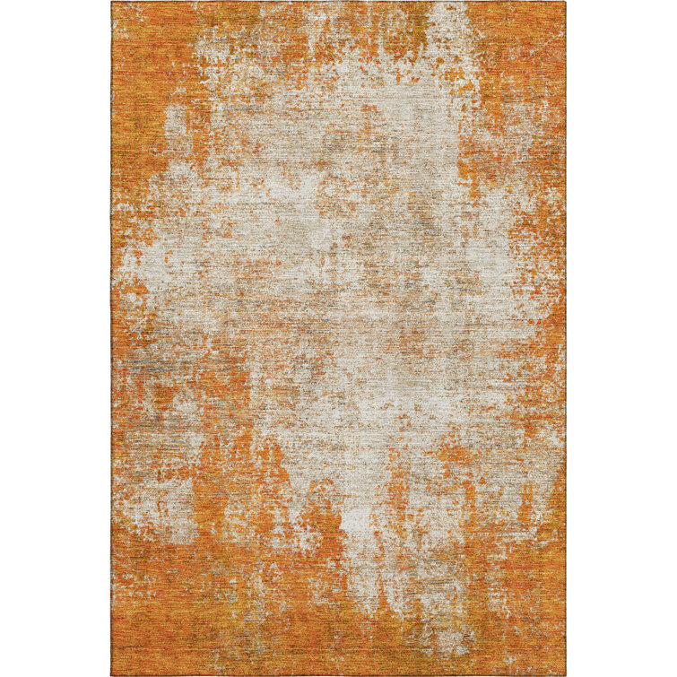 Premium Machine Washable Prisco Orange Rug