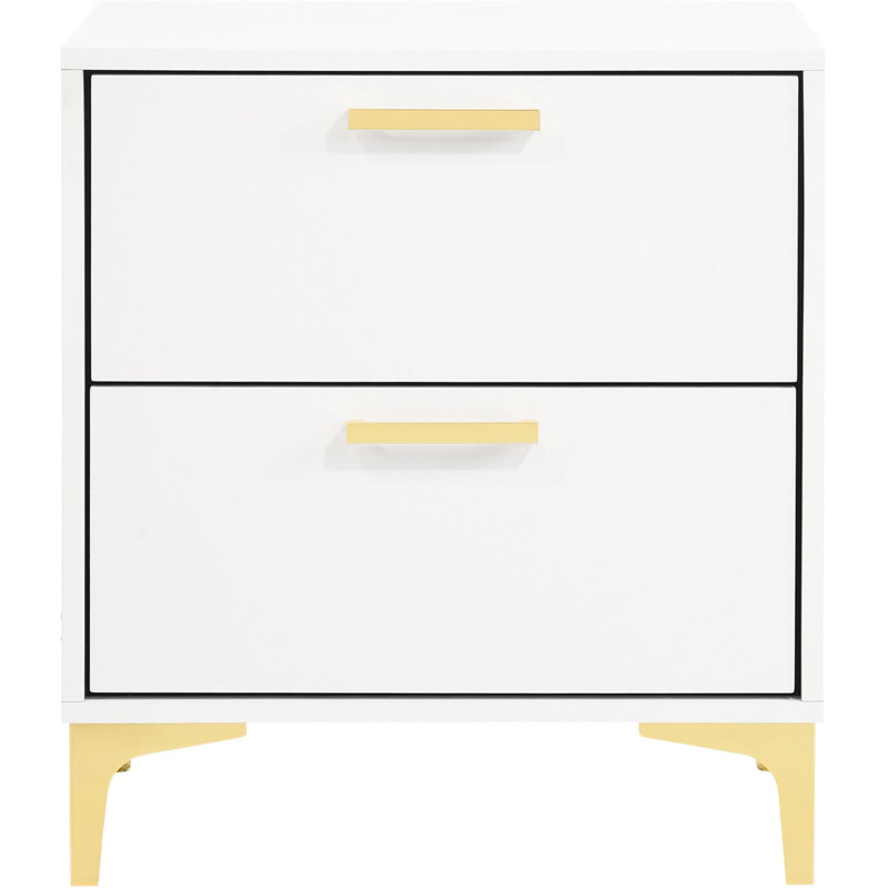 2 tables de chevet blanches et dorées - Mobilier de chambre à coucher avec beaucoup de rangement, Blanc