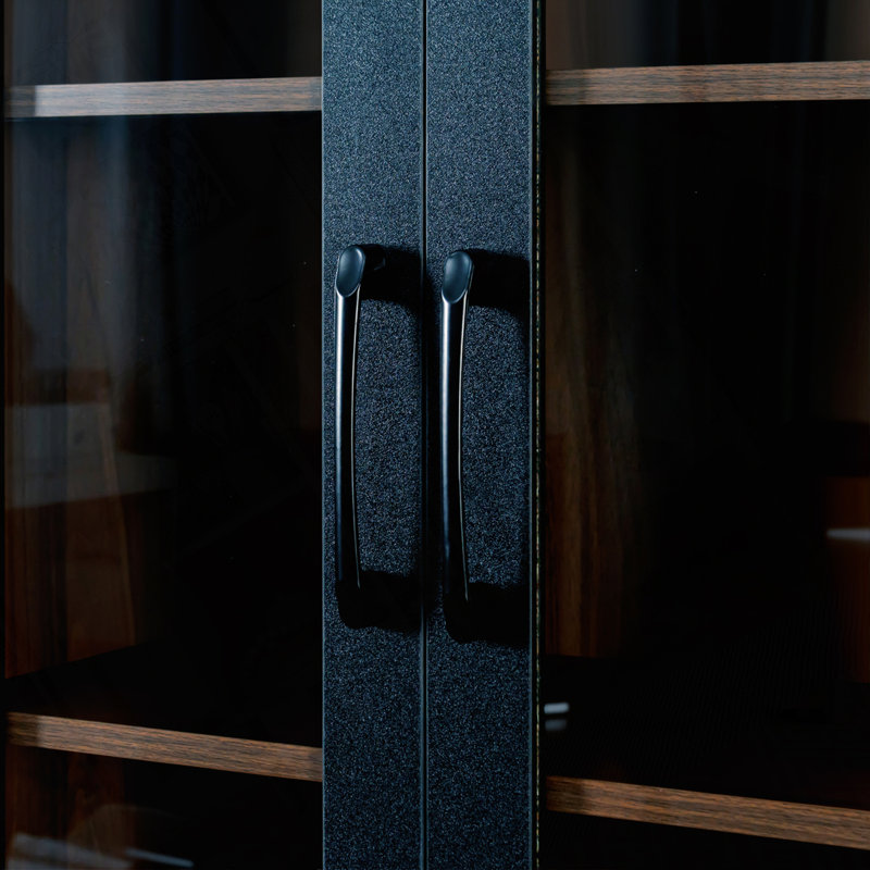 Armoire de rangement H 70,87 po, étagère de rangement coulissante multi-fonctions à 4 niveaux et 2 portes en verre, Noyer