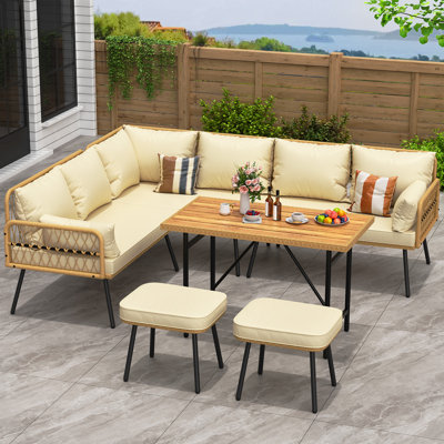 6-Piece Patio Sectional Sofa Set – L-Shaped All-Weather Boho Wicker Rattan Conversation Set