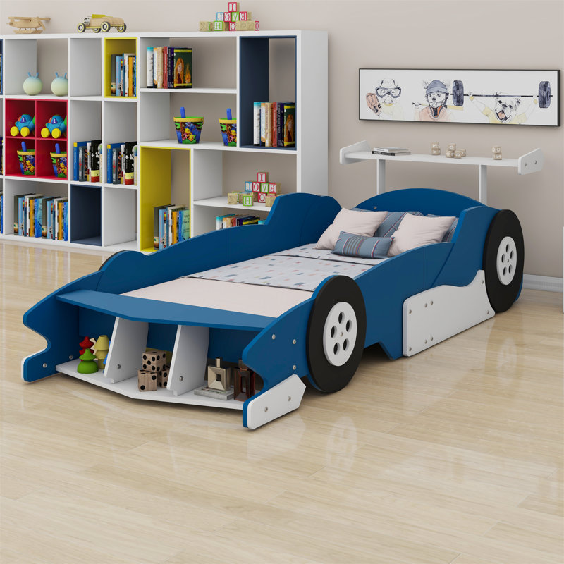 Lit plateforme avec roulettes Race, Bleu ; blanc