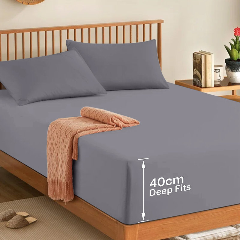 Soft & Breathable Microfiber Extra Deep Fitted Sheet, Grey, Kingsize (5')