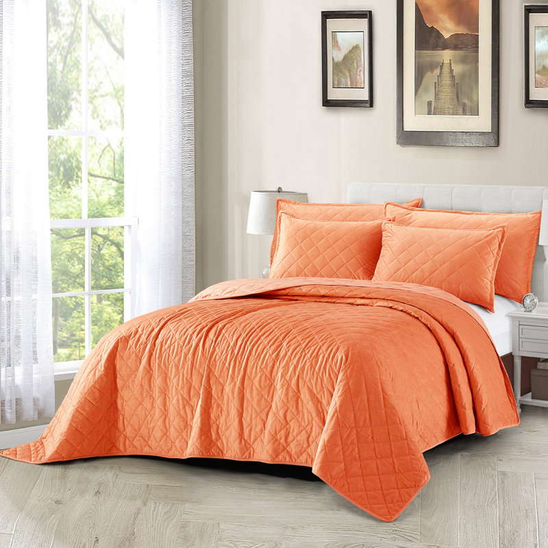 Polyester Coverlet with Pillow Shams, Burnt Orange