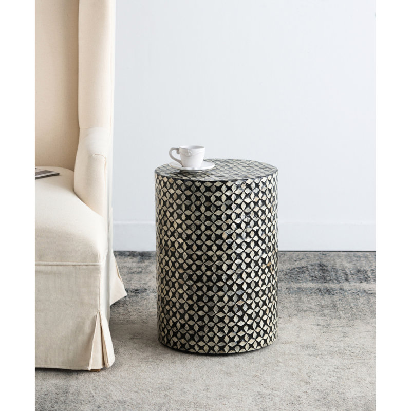 Tabouret d'appoint rond 19,7 pouces de hauteur pour l'intérieur et l'extérieur avec motif géométrique