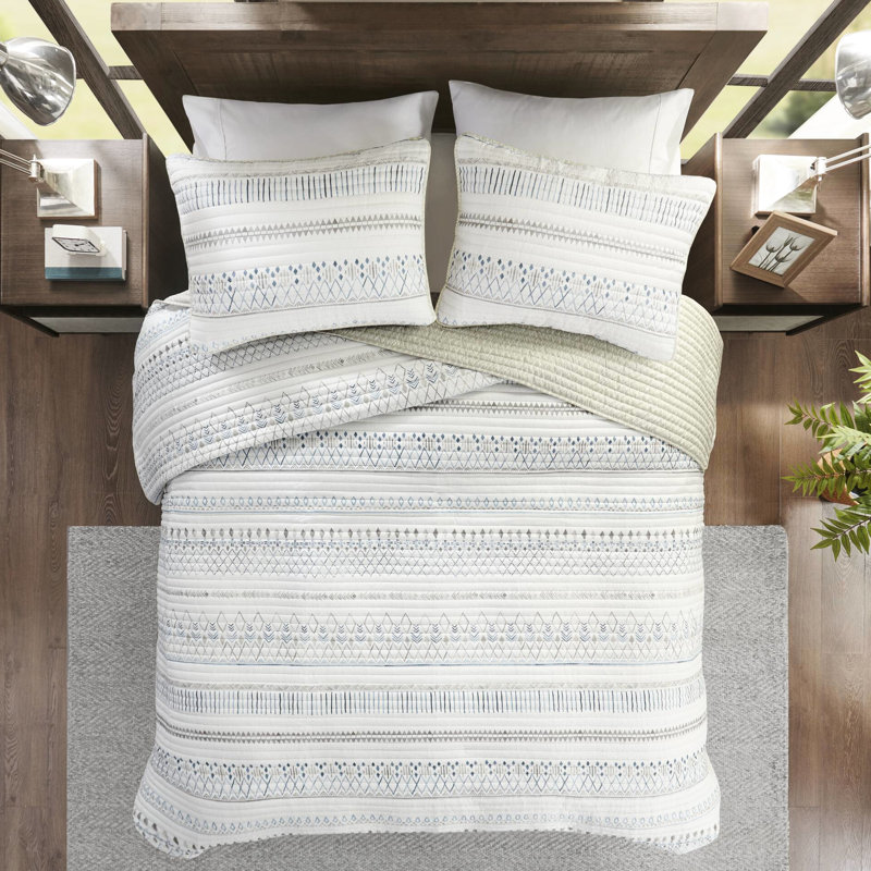 Courtepointe réversible en microfibre taupe / bleu, double / grand, pour une magnifique décoration de chambre à coucher taupe / bleu, double / grand
