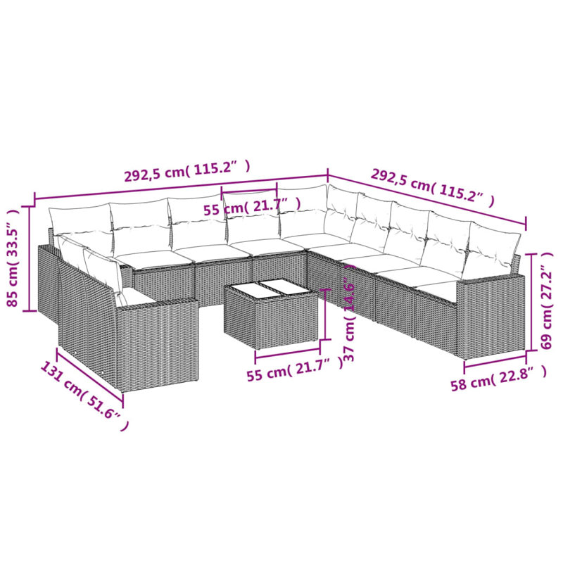 Ensemble de canapé de jardin Vidaxl noir, blanc crème