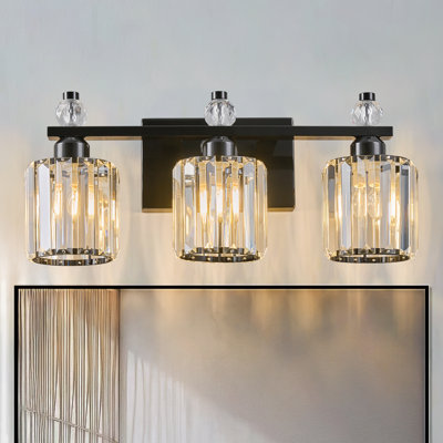 Kyneisha Bathroom Vanity Lamp Modern Crystal Vanity Lamp With Cylindrical Shade Bathroom Light Fixture Mirrored Crystal Bathroom Vanity Lighting Fixture