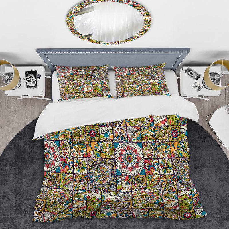 Multicolore patchwork ethnique - ensemble de housse de couette abstrait - microfibre de polyester