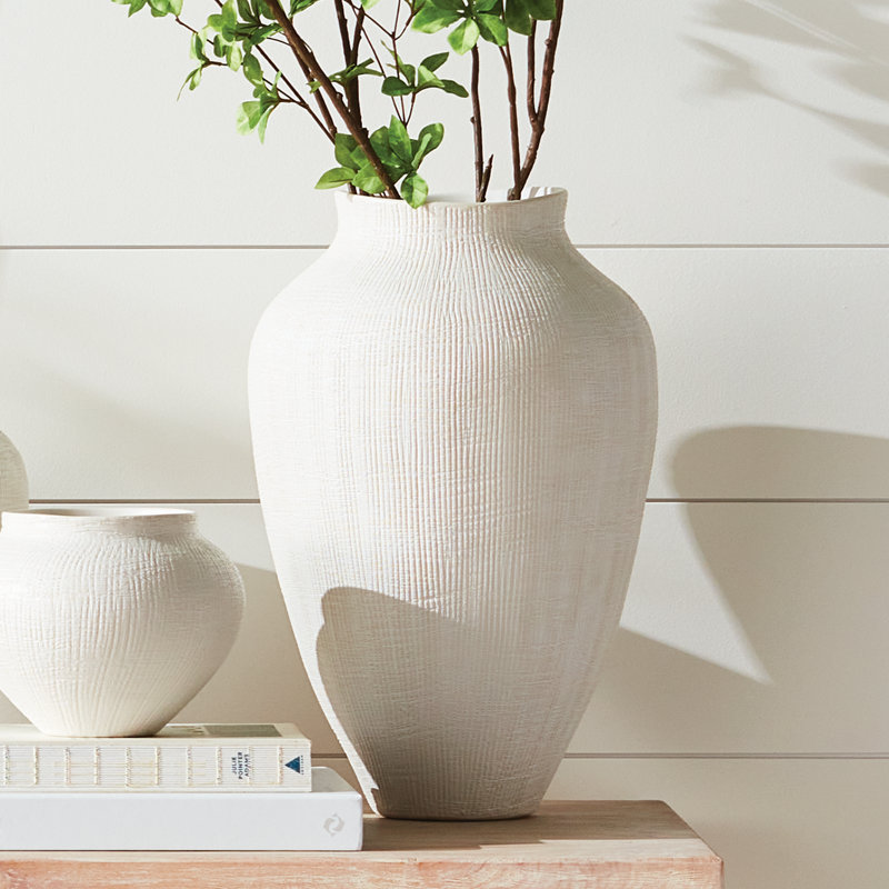 BB OJAI VASE SMALL, 15.25" H x 10.25" W x 10.25" D, White