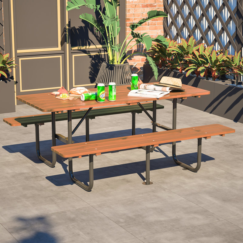 Wooden Picnic Table Outdoor Camping Dining Table With Seat, Brown