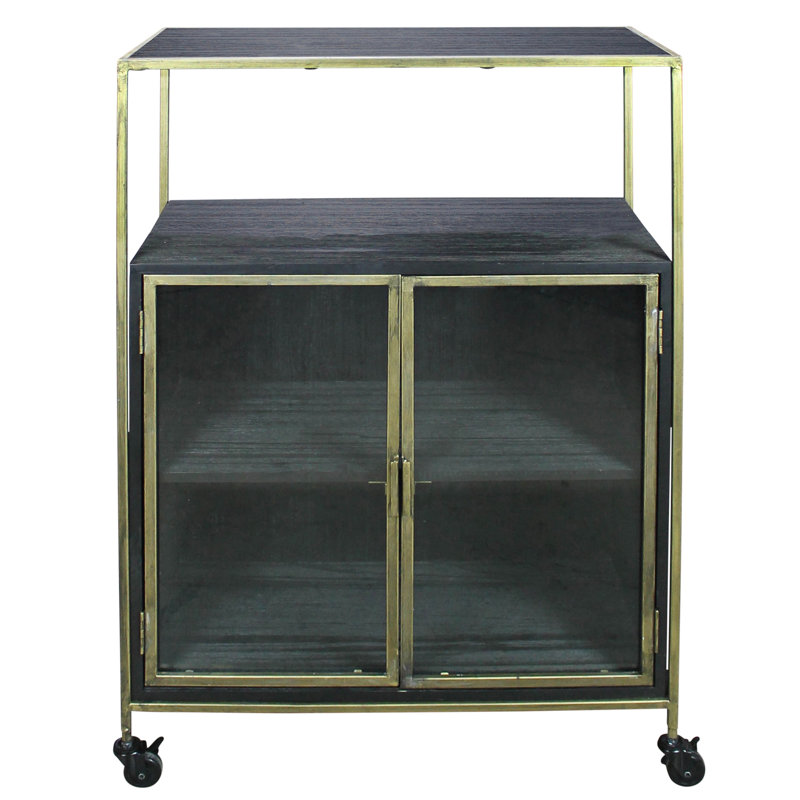 Rolling Wood and Brass Bar Cart
