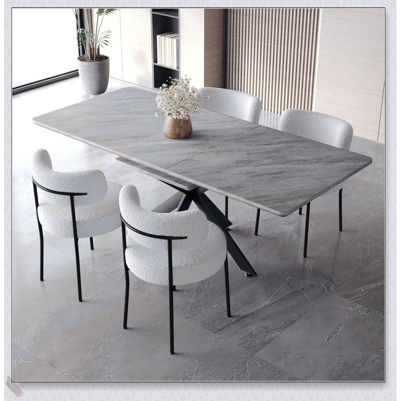 Ensemble de table de salle à manger extensible pour 4 à 8 personnes, chaises rembourrées douces, dossier incurvé, grande table de cuisine, design moderne et durable