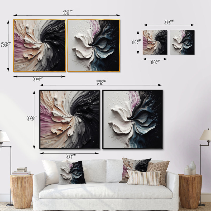 Delicate Brushstrokes, peinture abstraite - ensemble de 2 collages carrés abstraits, H 36 po x l 73 po, Toile tendue
