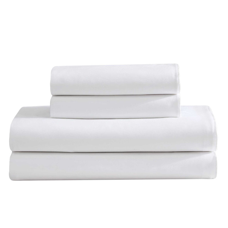 Calvin Klein Pearl Edge Cotton Sateen Sheet Set, Queen Sheet Set with 2 Pillowcases, White