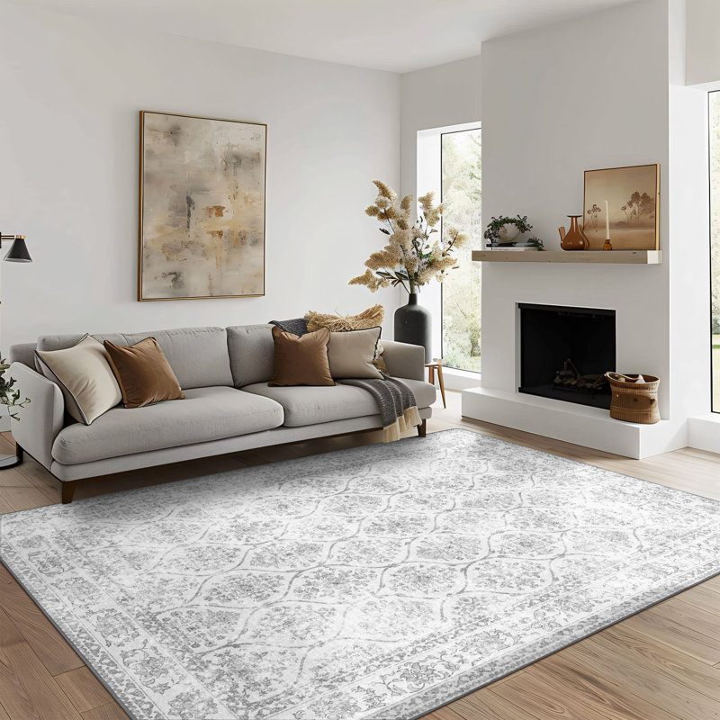 Tapis d'intérieur gris antidérapant Feyzullah, Rectangle 6 pi x 9 pi