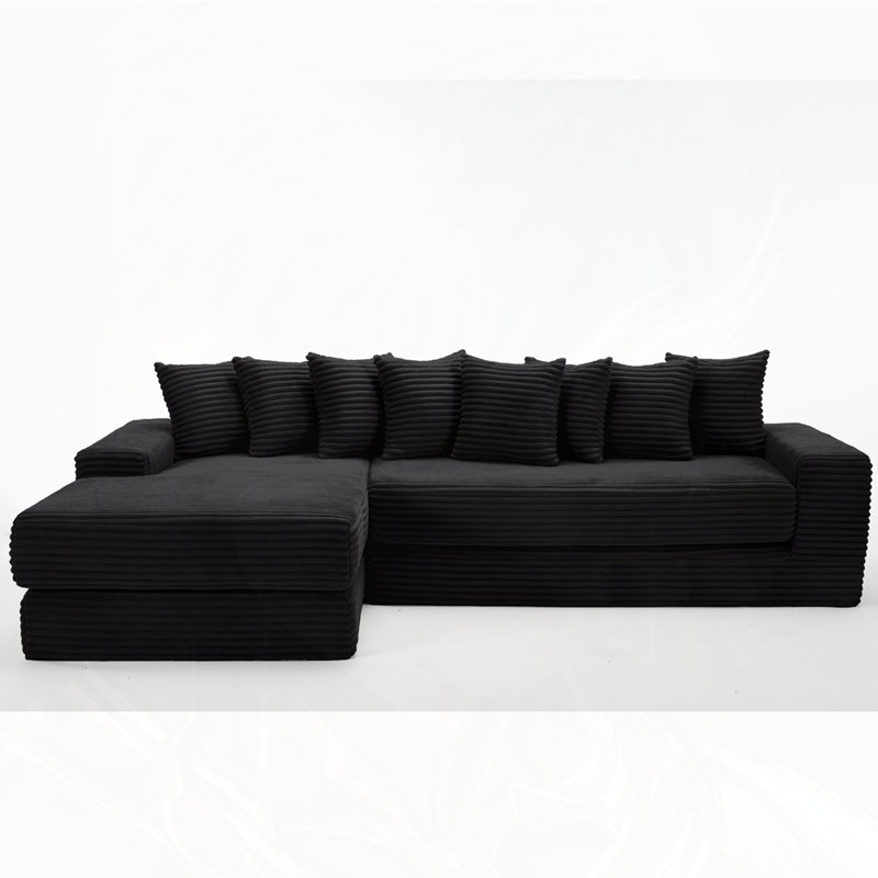 Oversize Cloud Sectional Couch (Left Facing Sofa), Black Polyester, Left Hand Facing