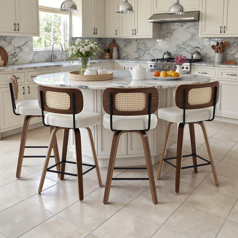 Lucania Swivel Upholstered Counter & Bar Stool, White, Counter Stool (26" Seat Height), Brown