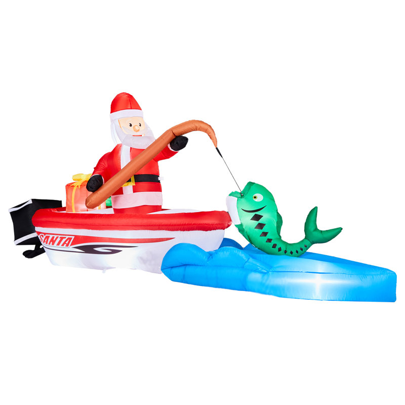 Décoration de Noël gonflable illuminée 10 pi avec pêche pour père Noël