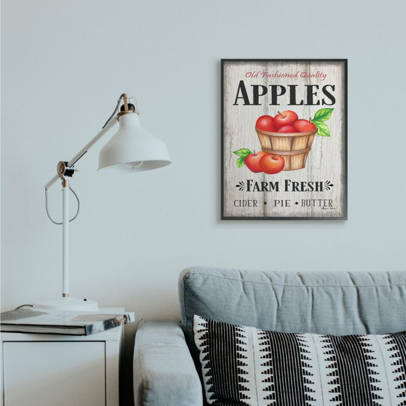«Rustic Farm Fresh Apple Sign Aged Charm» par Sheri Hart - impression d'art graphique, Giclée encadrée noir minuit