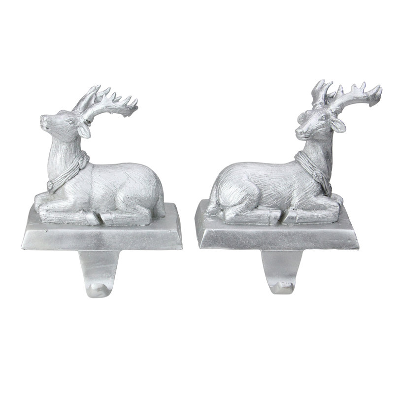 Ensemble de 2 supports de bas de Noël renne argenté 4,5 po