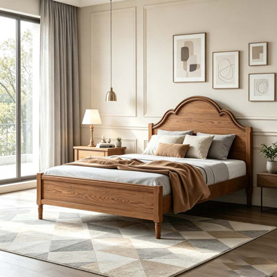 Wood Platform Bed with Arch-Top Headboard
