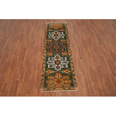 Tapis de couloir géométrique Kazak fabriqué à la main 3 x 8