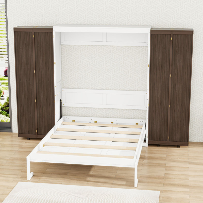 Grand lit escamotable avec armoires de rangement, Espresso