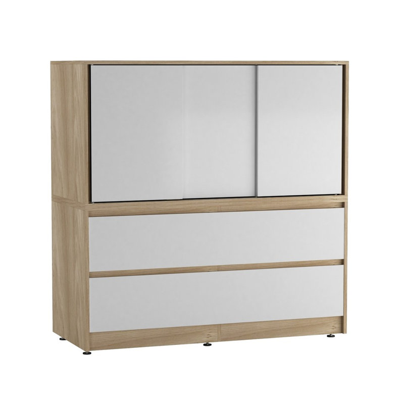 Solid Wood Rectangle Accent Cabinet, Oak with White