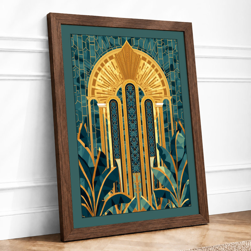 Golden Gateway Art Deco - Framed Print, A4 - 29.7 x 21.0 cm, Walnut