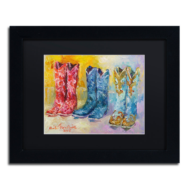 « cowboy bottes », impression sur toile, H 11 po x l 14 po x P 0,5 po, Noir, Cadre noir