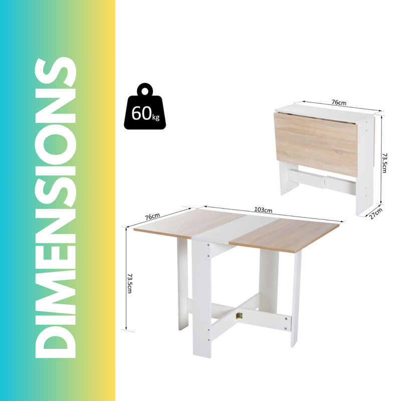 Aldolivio 103cm W Rectangle Wooden Folding Dining Table Kitchen Furniture