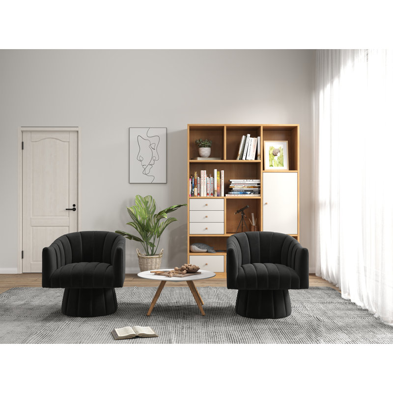 Izabell Velvet Swivel Barrel Chair, Izabell Black Velvet