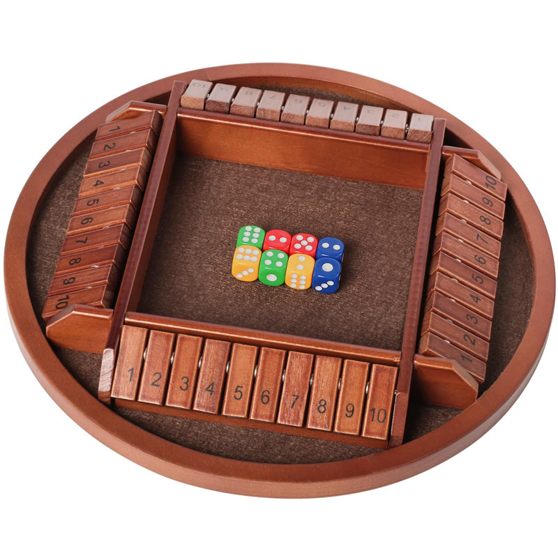 Jeu de dés Shut The Box, jeux de table en bois pour 2 à 4 joueurs en famille, jeux de table classiques à 8 dés pour salle de classe, maison, fête ou pub - brun