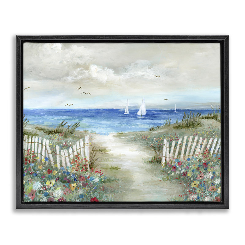 «Gorgeous Traditional Beach Scene» par Nan, H 25 po x l 31 po, Cadre flottant noir de jais