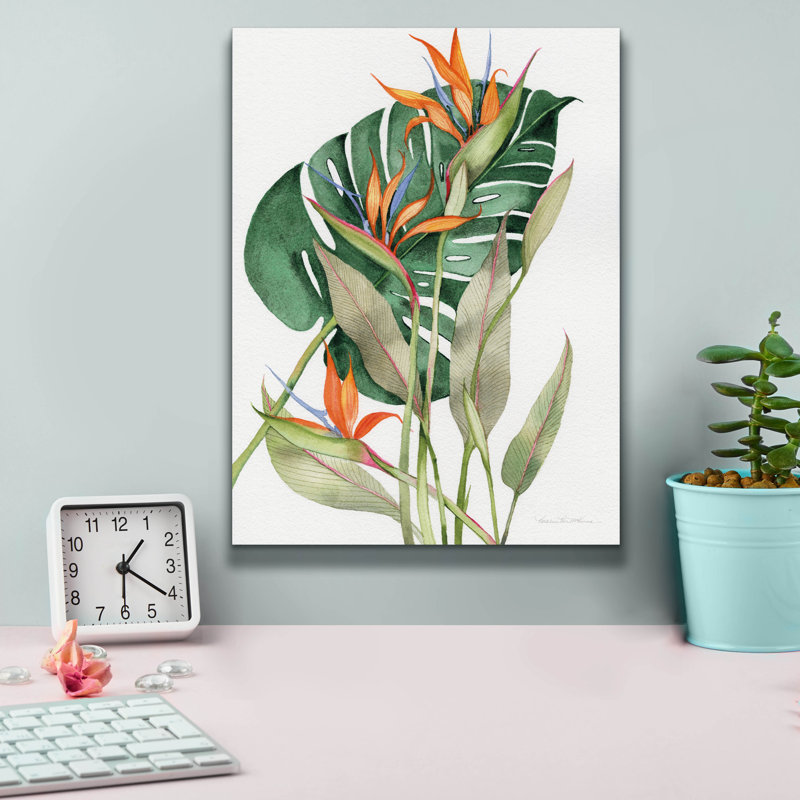 «Botanical Birds Of Paradise» par Kathleen Parr, art mural sur toile, H 16 po x l 12 po x P 0,75 po