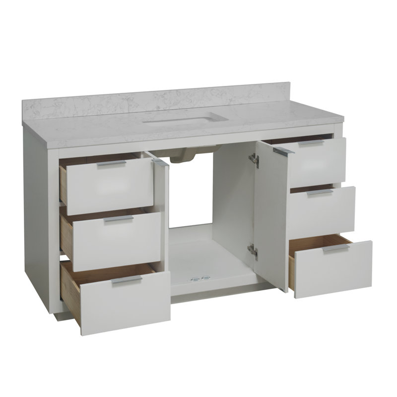 Ensemble de meuble-lavabo simple 60 po Wiepie, Blanc, Chrome poli
