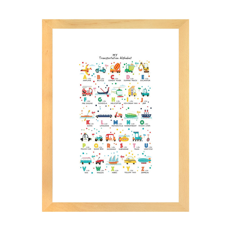 Transport - alphabet, Blanc, H 32 po x l 24 po x P 1 po, Papier avec cadre beige