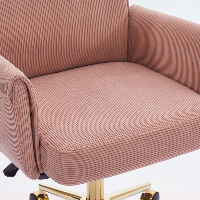 Chaise de bureau ergonomique à dossier moyen avec tissu rayé, pour le travail et la détente, Rose clair