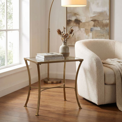 Elegant Gold 24" Side Table with Compact Tempered Glass Top