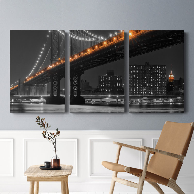 East River Reflection - toile tendue avec châssis de qualité supérieure - prête à être accrochée, H 36 po x l 72 po x P 1 po