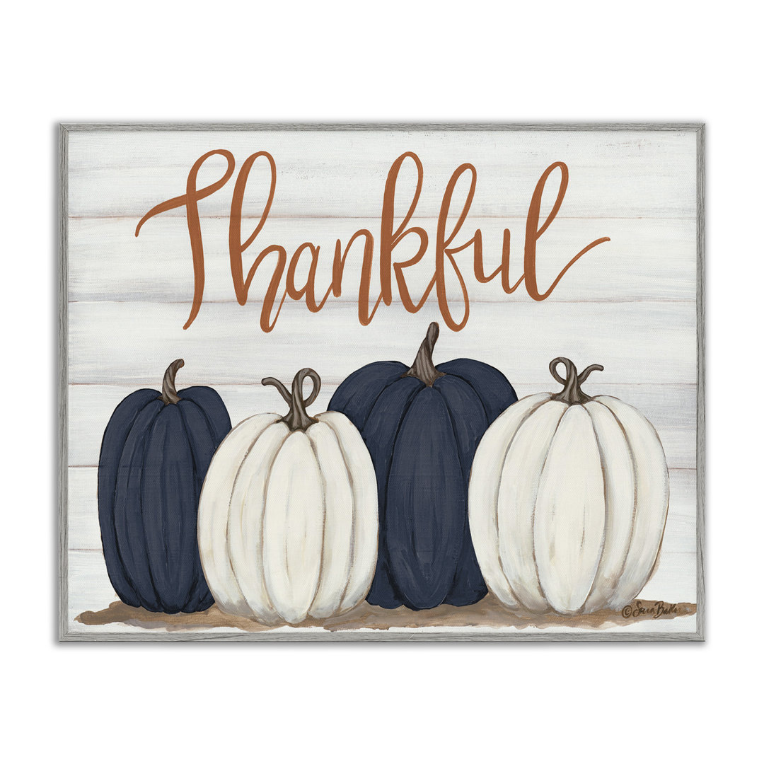 Autumn Farm Pumpkin Harvest with Thankful Phrase by Sarah Baker - Graphic Art Print Stupell Industries Frame 